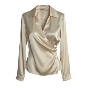 70s Satin Silk INCINOO Wrap Blouse in Cream Retro VINTAGE Long sleeve